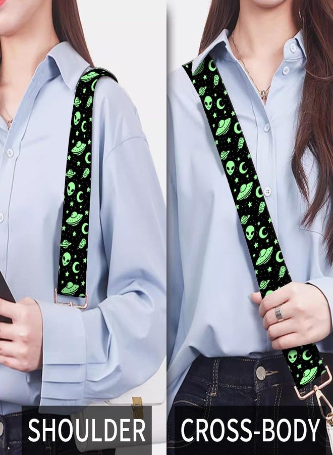 AIOGPD Purse Strap Replacement Crossbody, 3.8cm Wide Shoulder Strap Adjustable Replacement Belt Gold Buckle, Handbag Crossbody Bag Strap Cute Green Aliens - Image 5